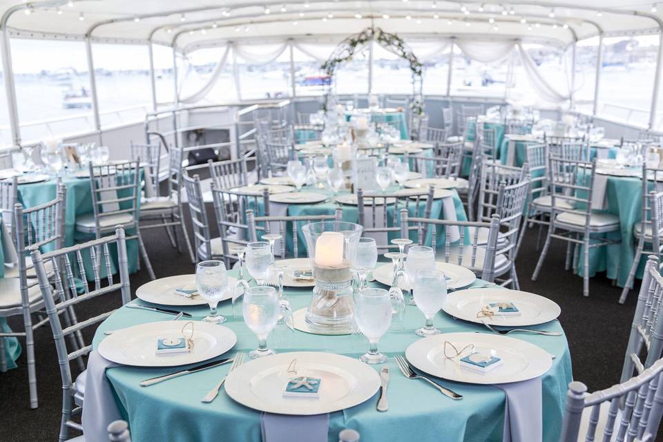 Daytime wedding reception aboard the  Yacht ICON