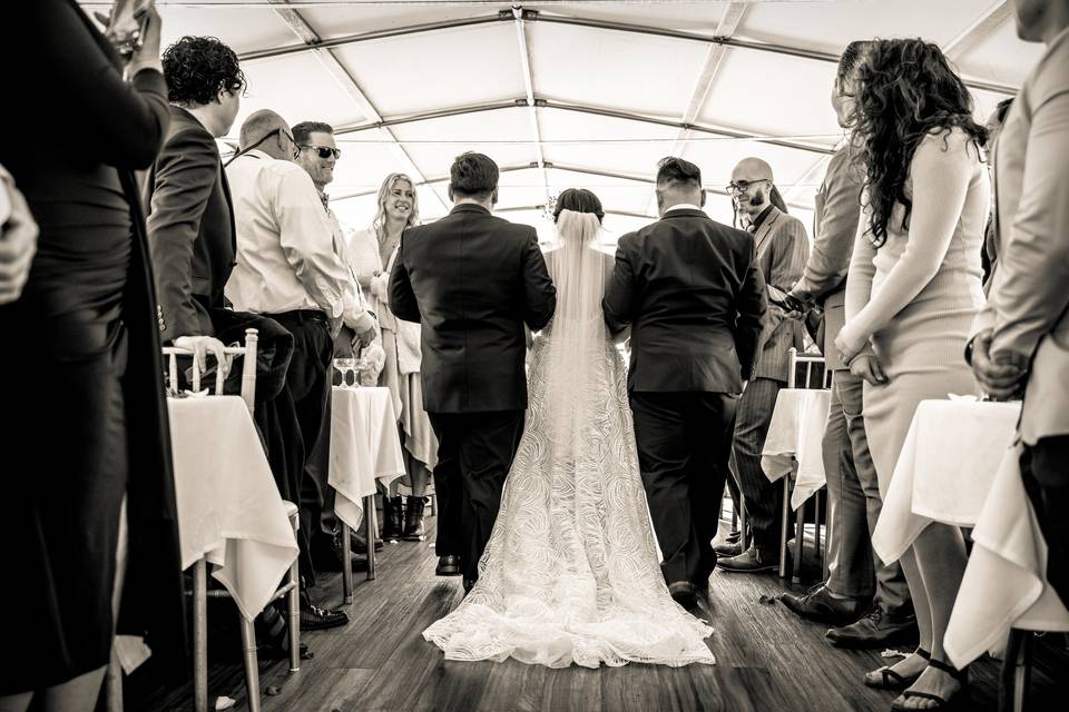 Bride on bow of Wild Goose