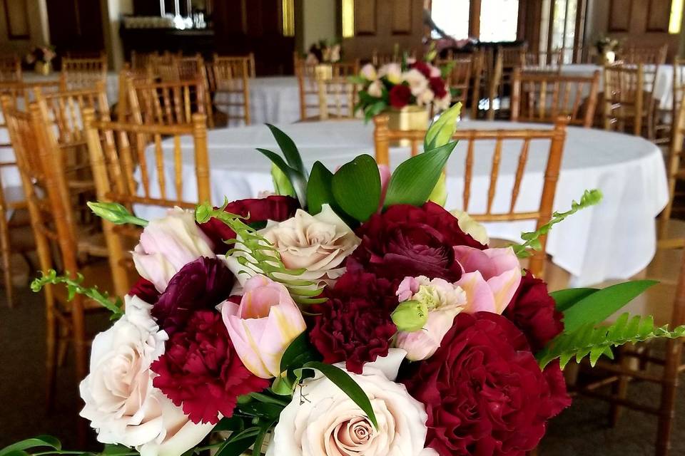 Burgundy and blush centerpiece