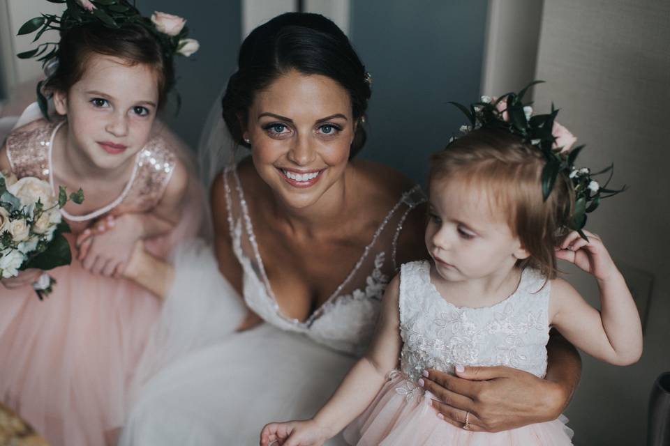 Bride and flower girls