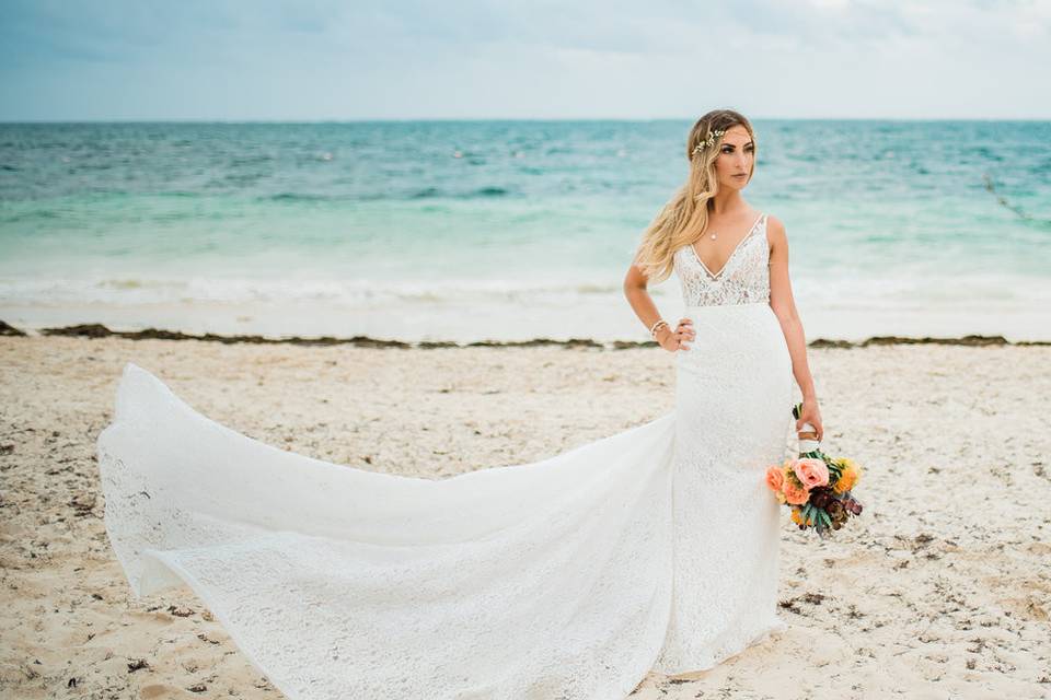 Bride by the beach