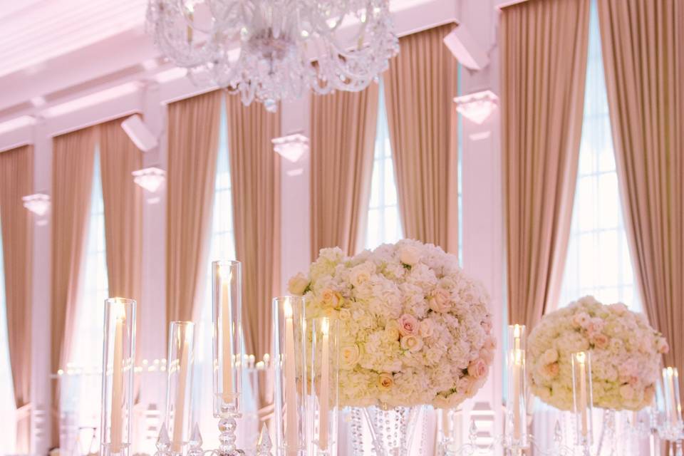 Indoor table setup with flowers