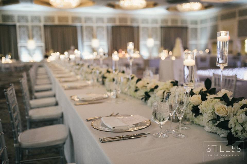 Long white table setup