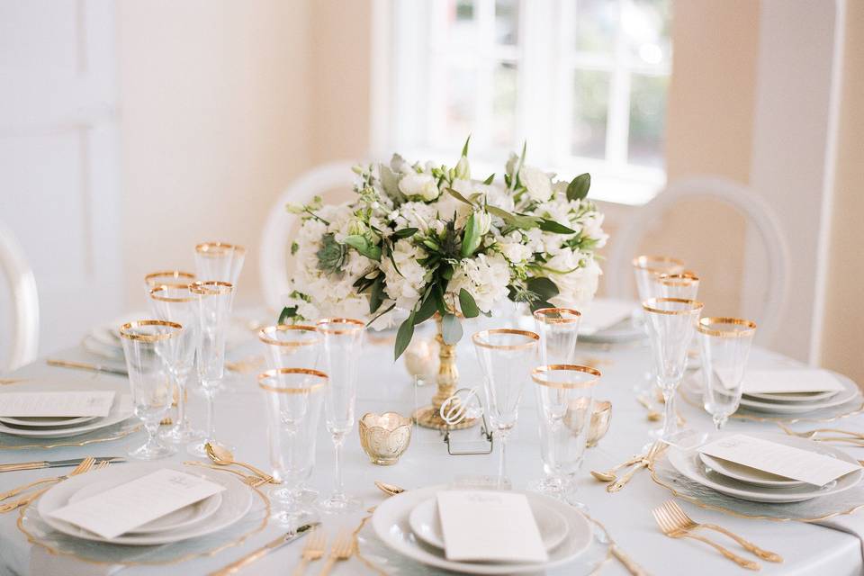 Soft table setup with centerpiece