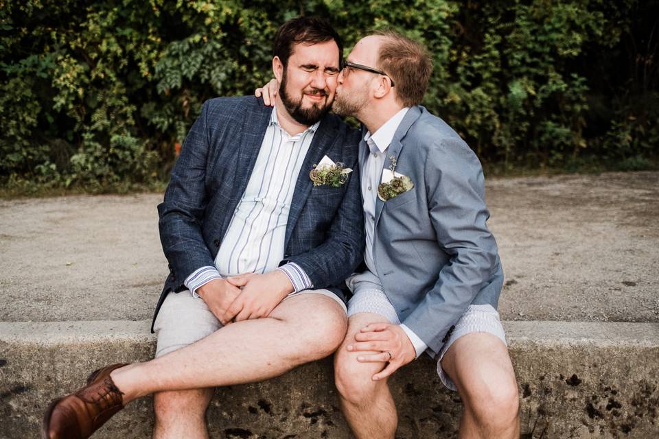 Two grooms at their UW Arboretum wedding.