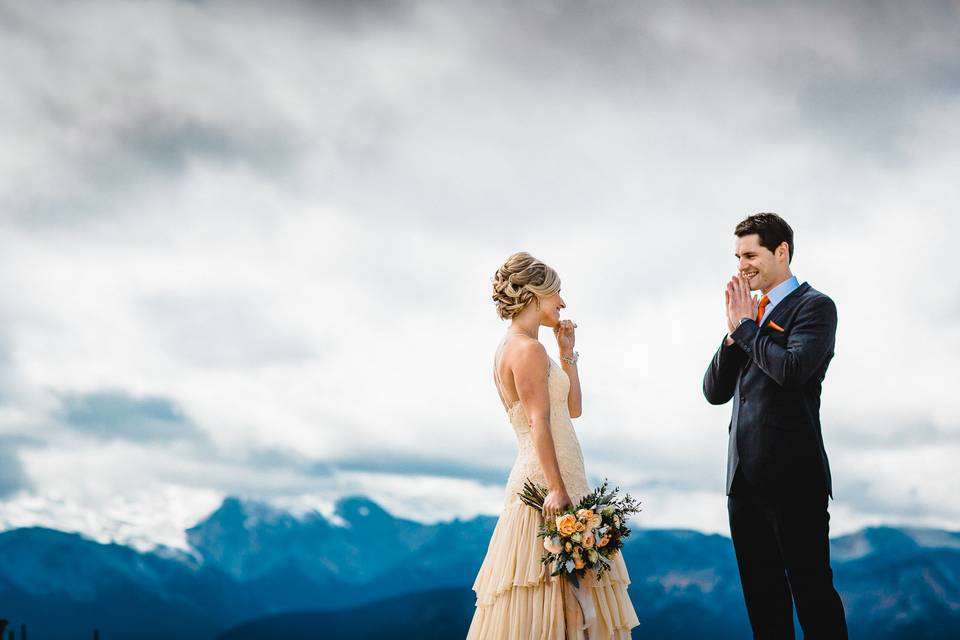First look at during a wedding at Crystal Mountain Resort.