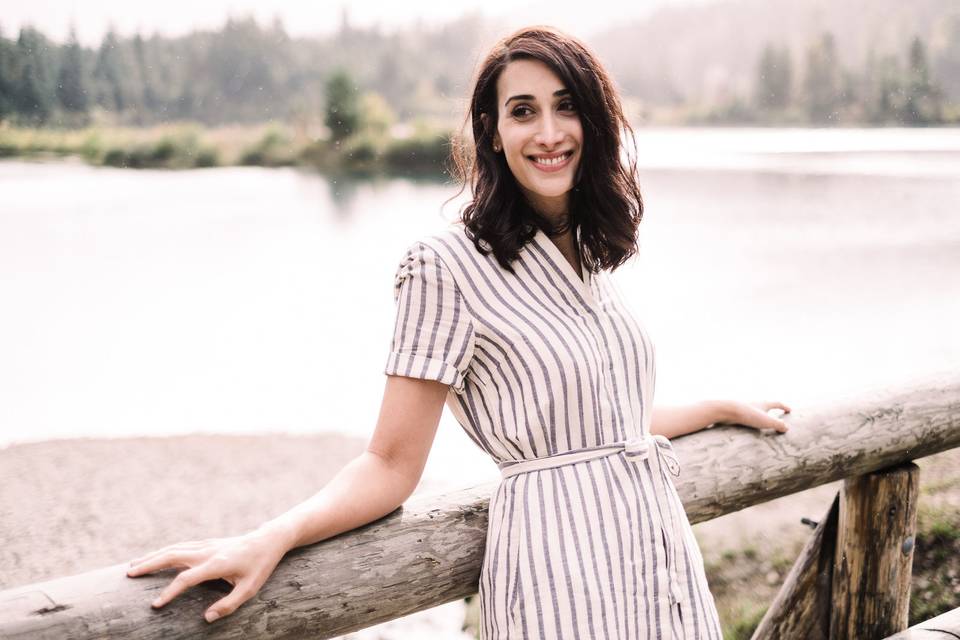 A bride to be during her Adventure Engagement session at Snoqualmie pass.