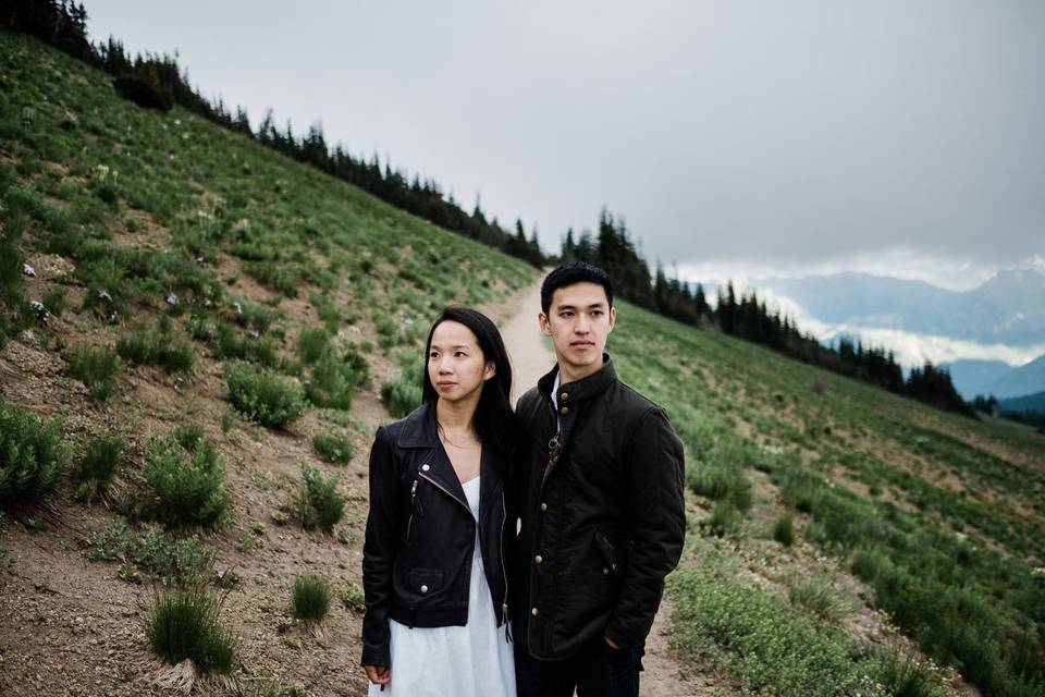 A couple on Mt. Rainier during their Adventure engagement photography session.