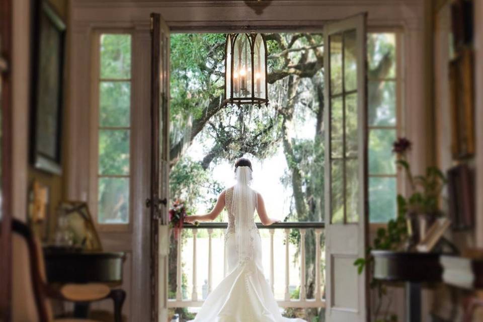 Bride on veranda