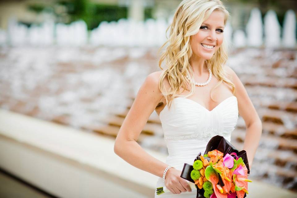 Bride with colorful bouquet