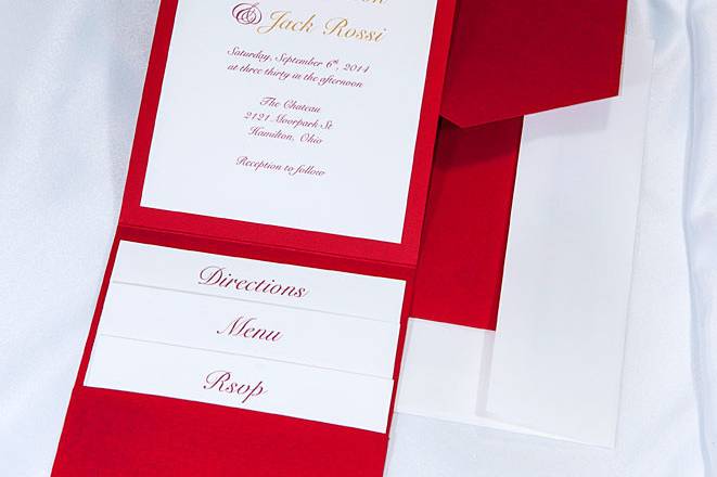 Beautiful Red Elegance All In One Kit, everything you need for the perfect invitation. Use our downloadable templates and kits, combine with your creativity and ink jet home printer and you save enough to splurge elsewhere. Gorgeous quality equals impressive results.