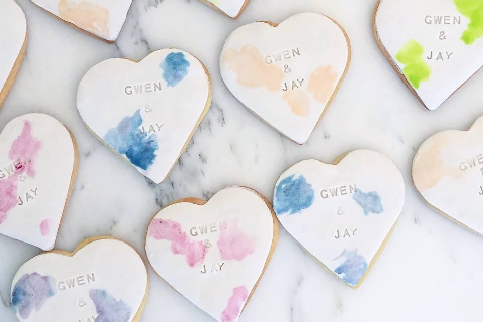 Watercolor heart cookies