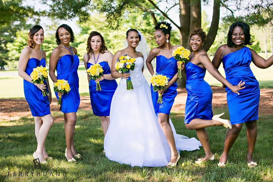 Groom and the bridesmaids