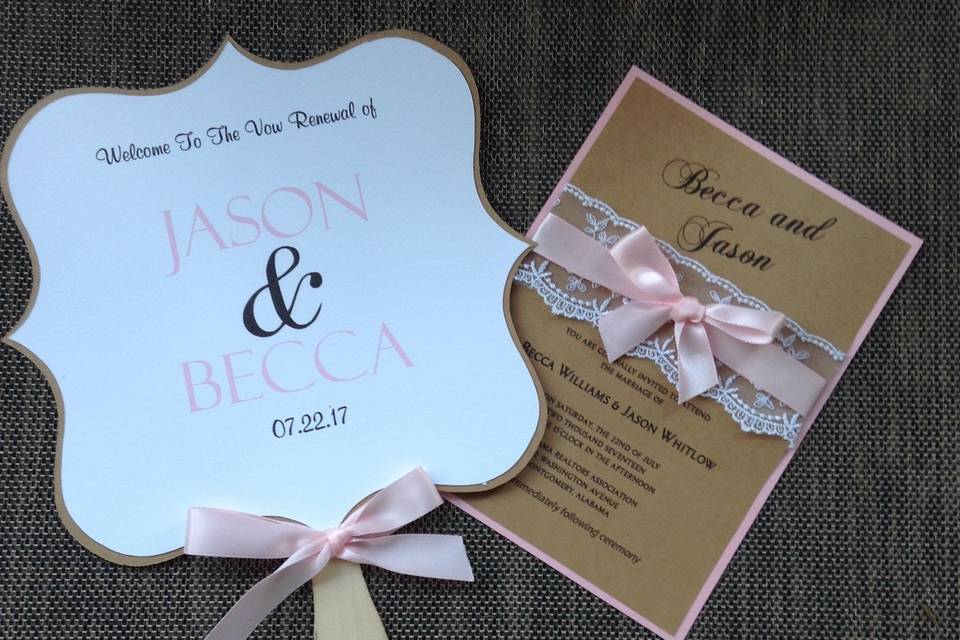 Coordinating kraft and pink wedding invitation