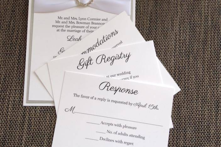 Silver and white wedding invitation set