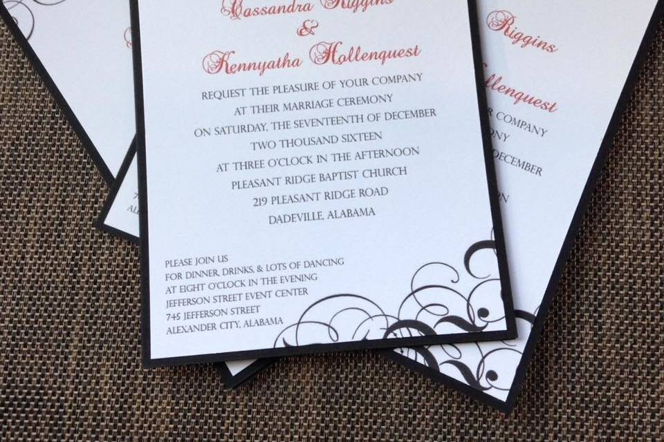 Fuschia and black weddig invitation