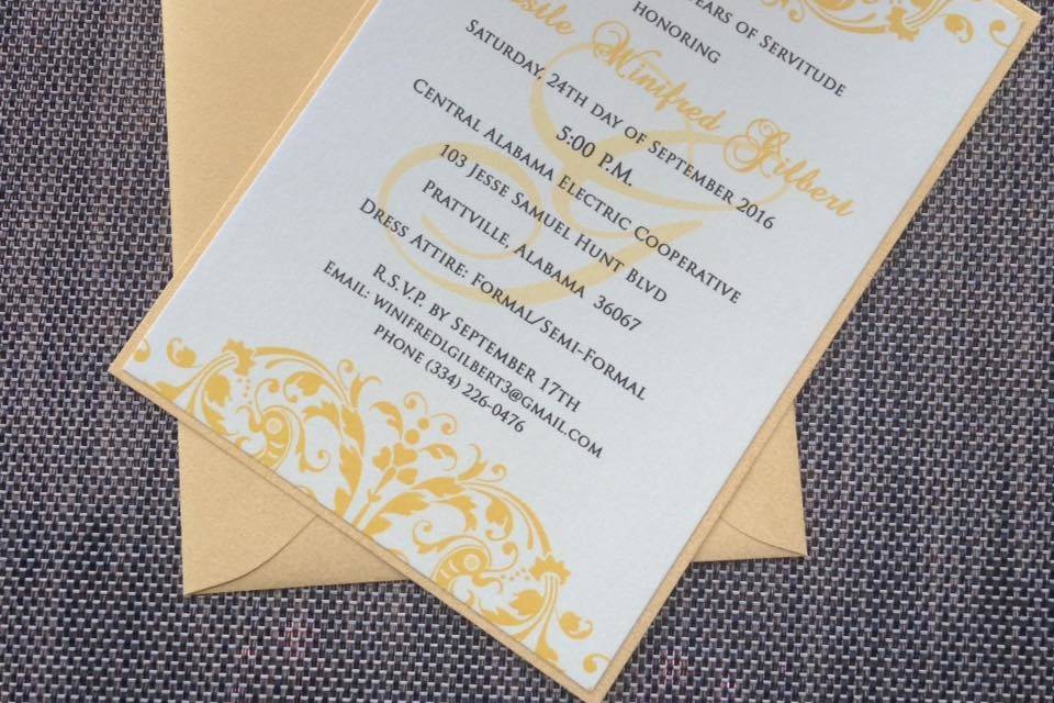Cream and metallic gold layered wedding invitation