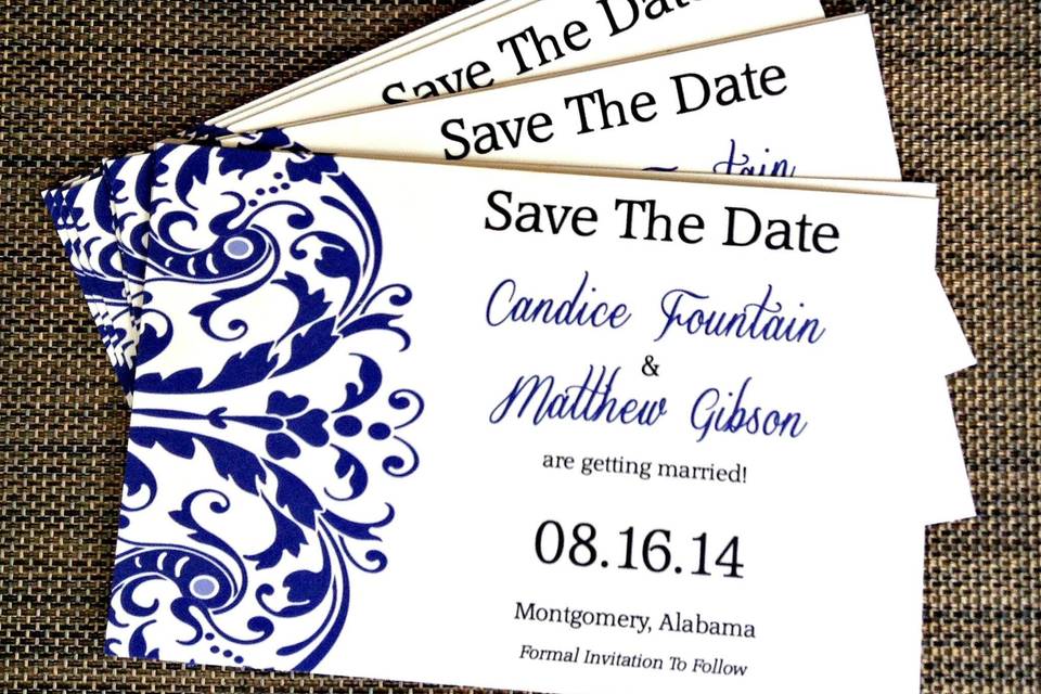Royal blue wedding save the date