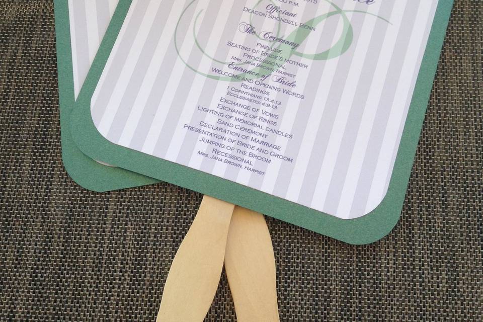 Rounded edge wedding program fan