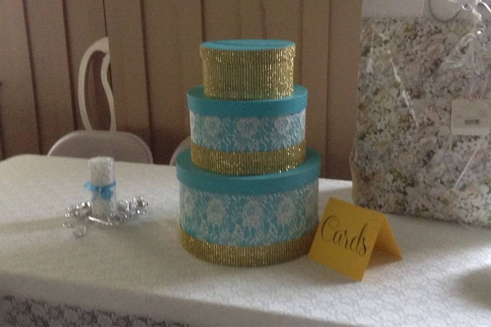 Turquoise and gold three tier card box