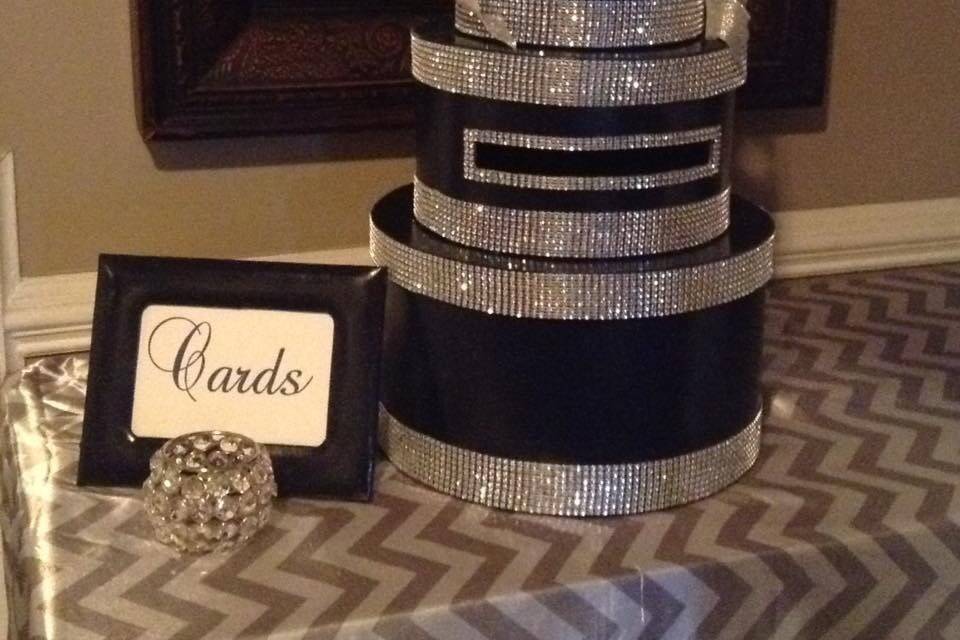 Navy and silver three tier card box