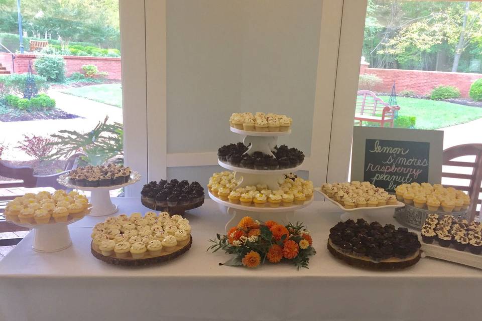 Long table of cupcakes