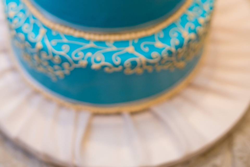 Blue Fondant w/Piped Scrollwor