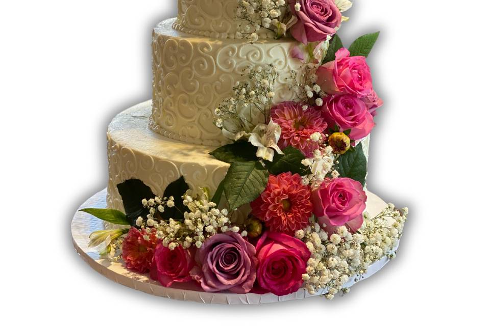 S piped tiered floral cake