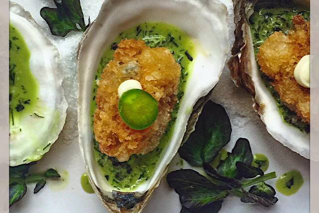 Fried oysters w basil & fennel