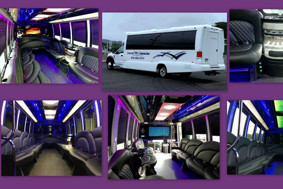 24 pass Limo party bus collage
