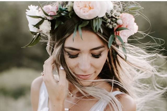 Bride wearing flower crown
