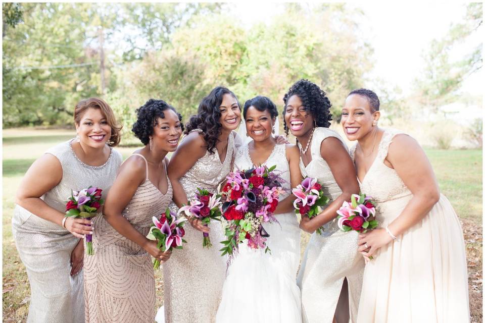 Bride with bridesmaids