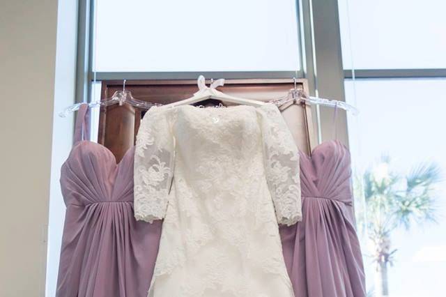 Bridal gown and bridesmaid dresses