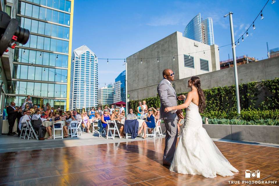 Couple dancing outdoors