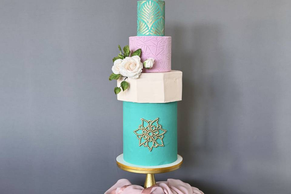 Pink and teal cake