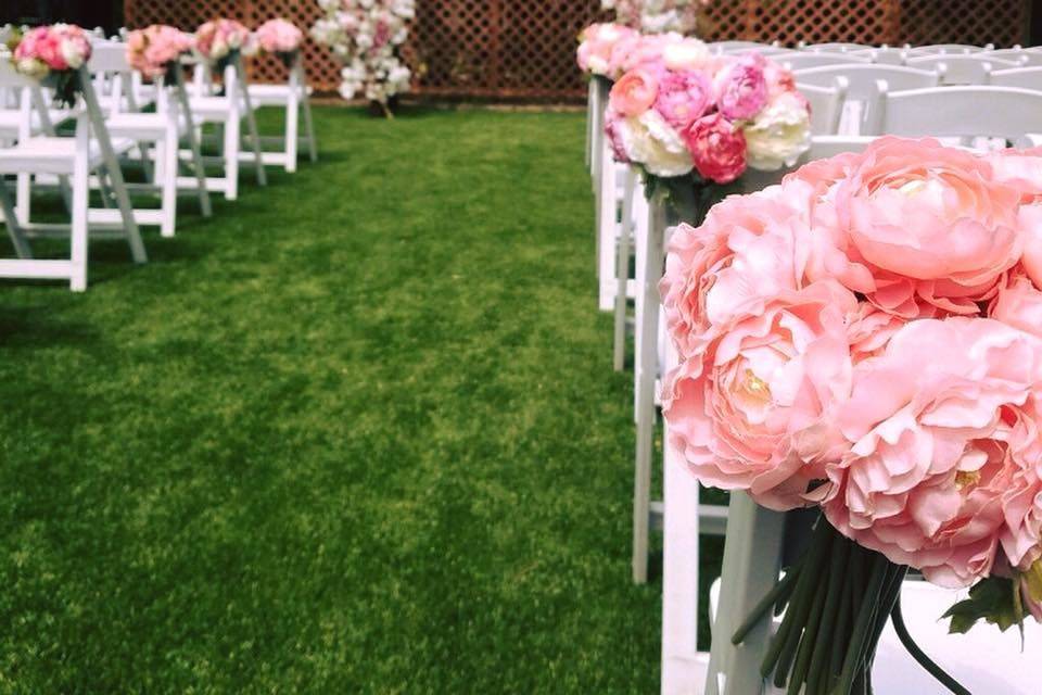 Floral decorations at the ceremony location