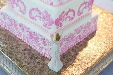 pink damask vegan wedding cake