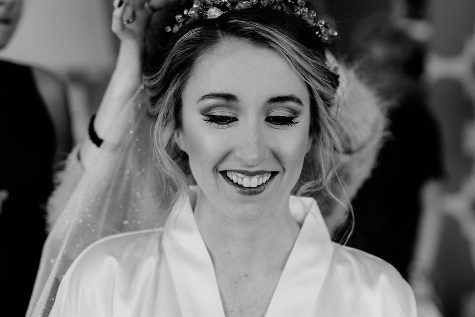 Bride by the barn entrance