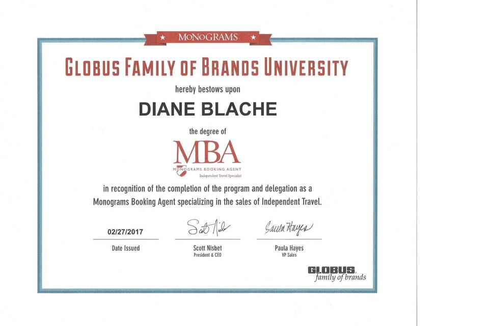 MBA Travel Certificate