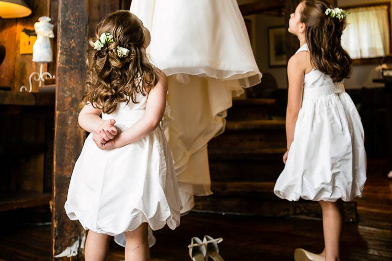 Admiring the Bride's Gown