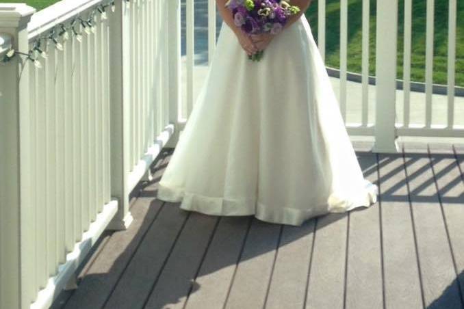 Bride by the porch