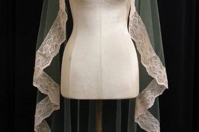 Sage Green Mantilla Veil with Antique Pink Trim