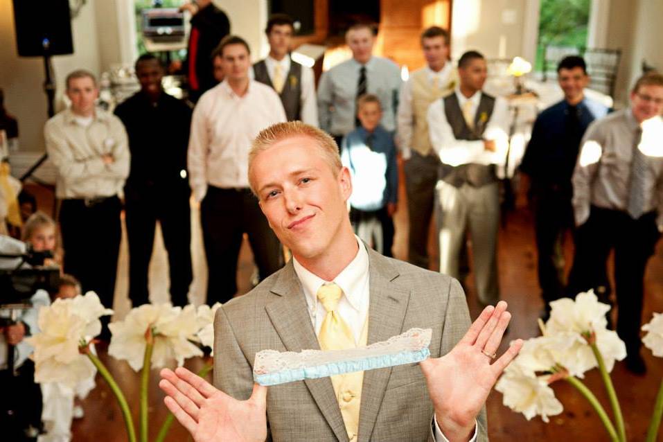 The groom loves the garter