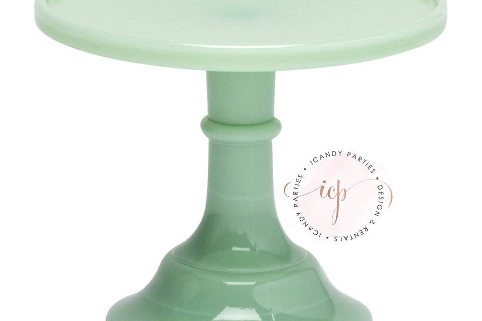 Mint milk glass cake stands. Available in 10