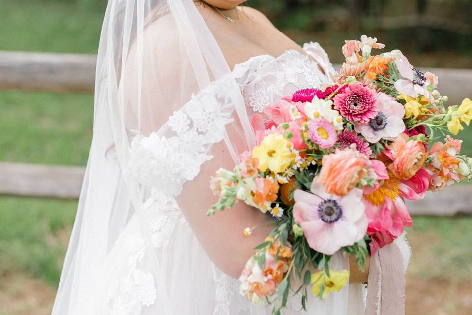Bride with colorful florals