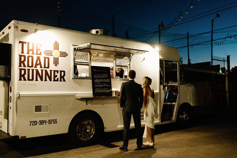 Food truck in courtyard