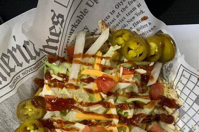 Pork and chicken nachos