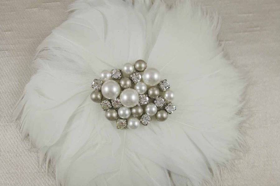Feather flower clip with Swarovski pearl and rhinestone center - available in any Swarovski pearl colors