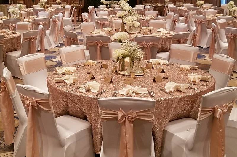 Round tables and chair covers