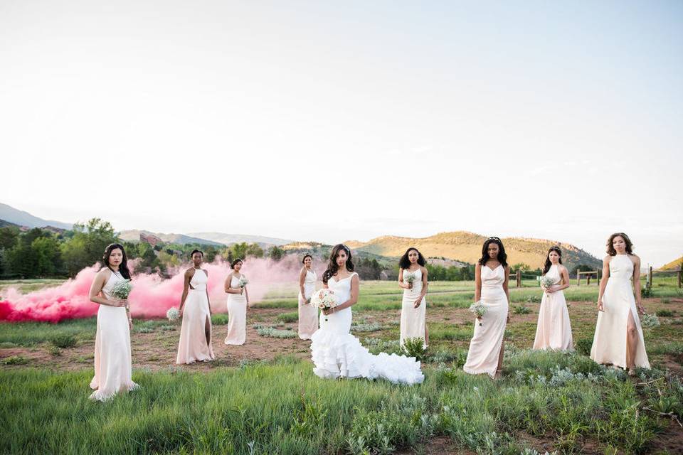 The bride and her bridesmaids